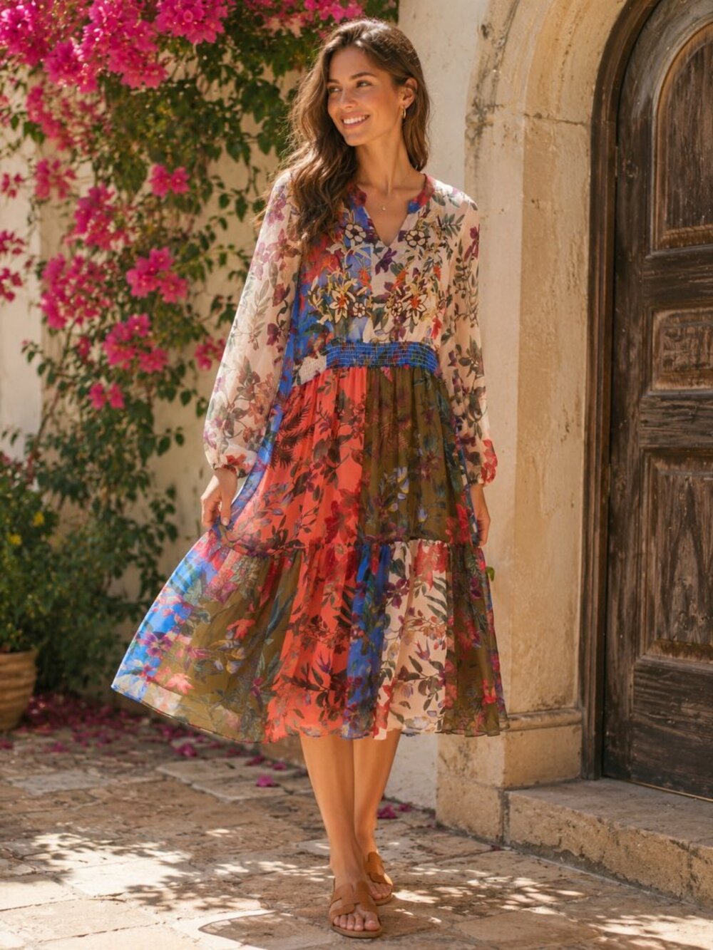 See and Be Seen Floral Embroidered Sheer Midi Dress Boho Romantic Size S